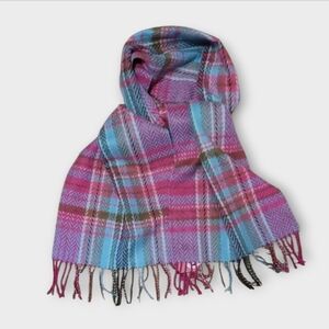 NWT SO Vibrant Pink and Blue Green Plaid Scarf